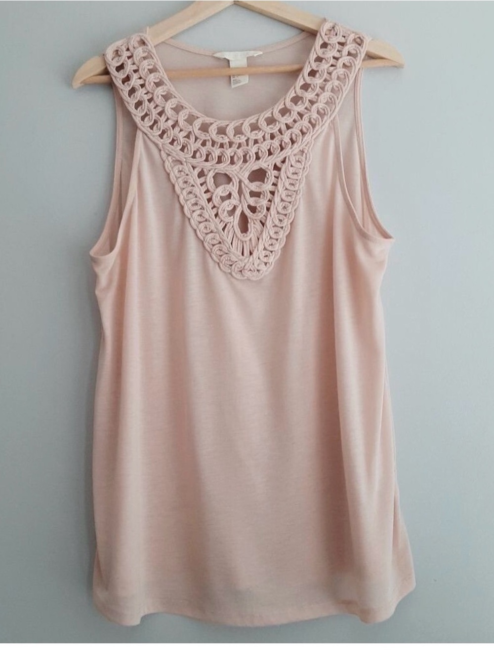 H&M Light Blush Crochet Yoke Tank Top